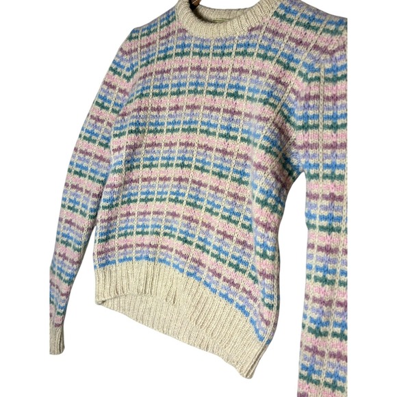 Vintage LL Bean Womens Wool Sweater S/M Pastel Plaid Crewneck Pullover Grandma - Picture 4 of 9